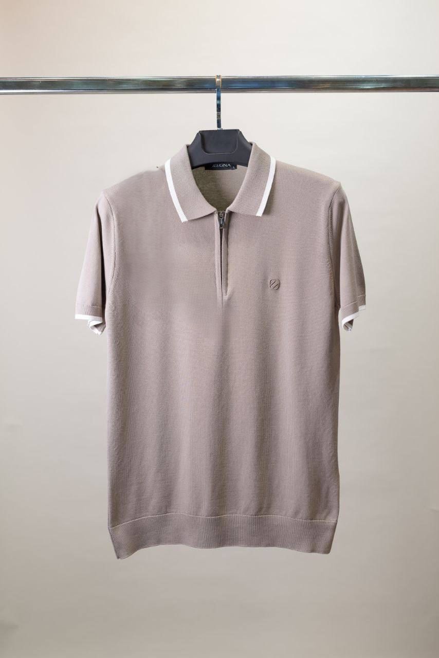 Classic Taupe Zipper Polo Shirt