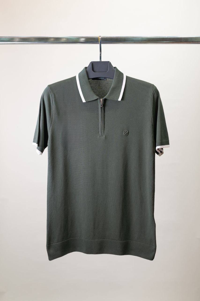 Charcoal Green Zipper Polo Shirt
