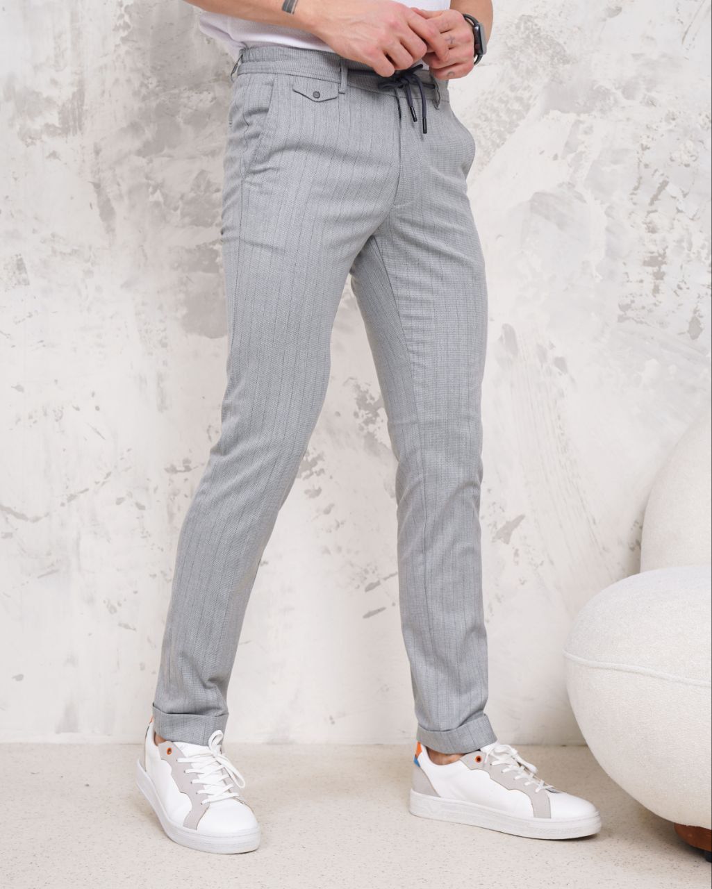 Light Grey Slim-fit Drawstring Trouser