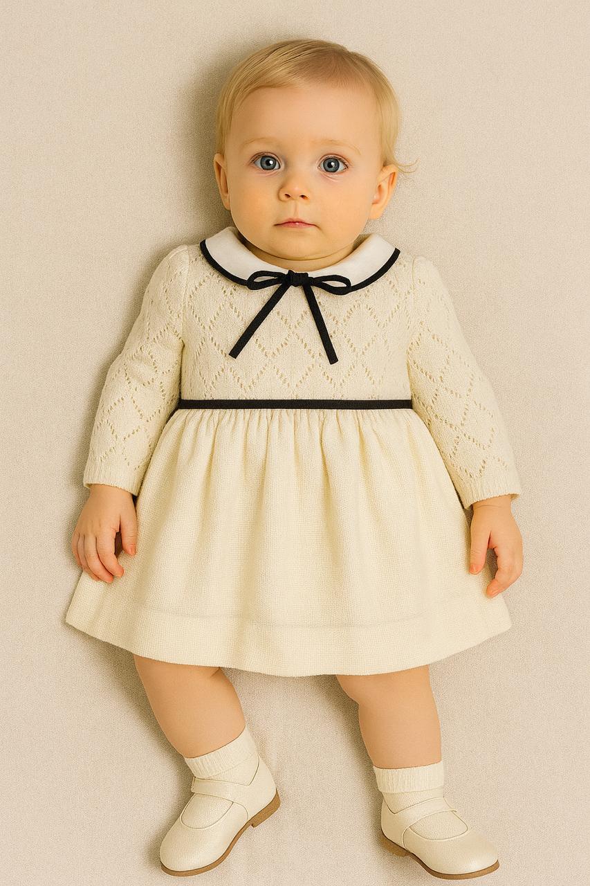 Classic Baby Girl Knitted Frock With Contrast Trim