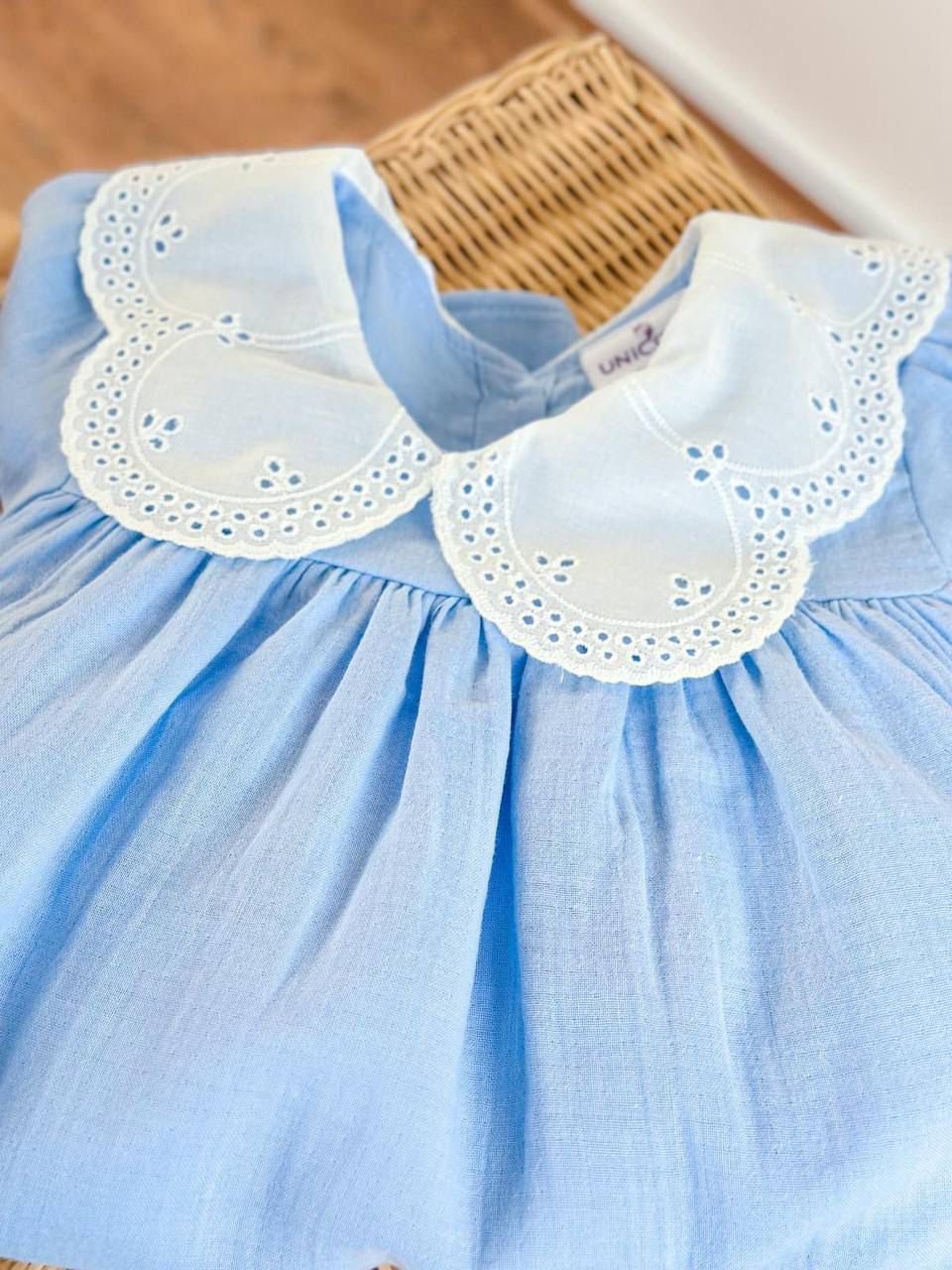Sky Blue Lace Collar Girls Dress