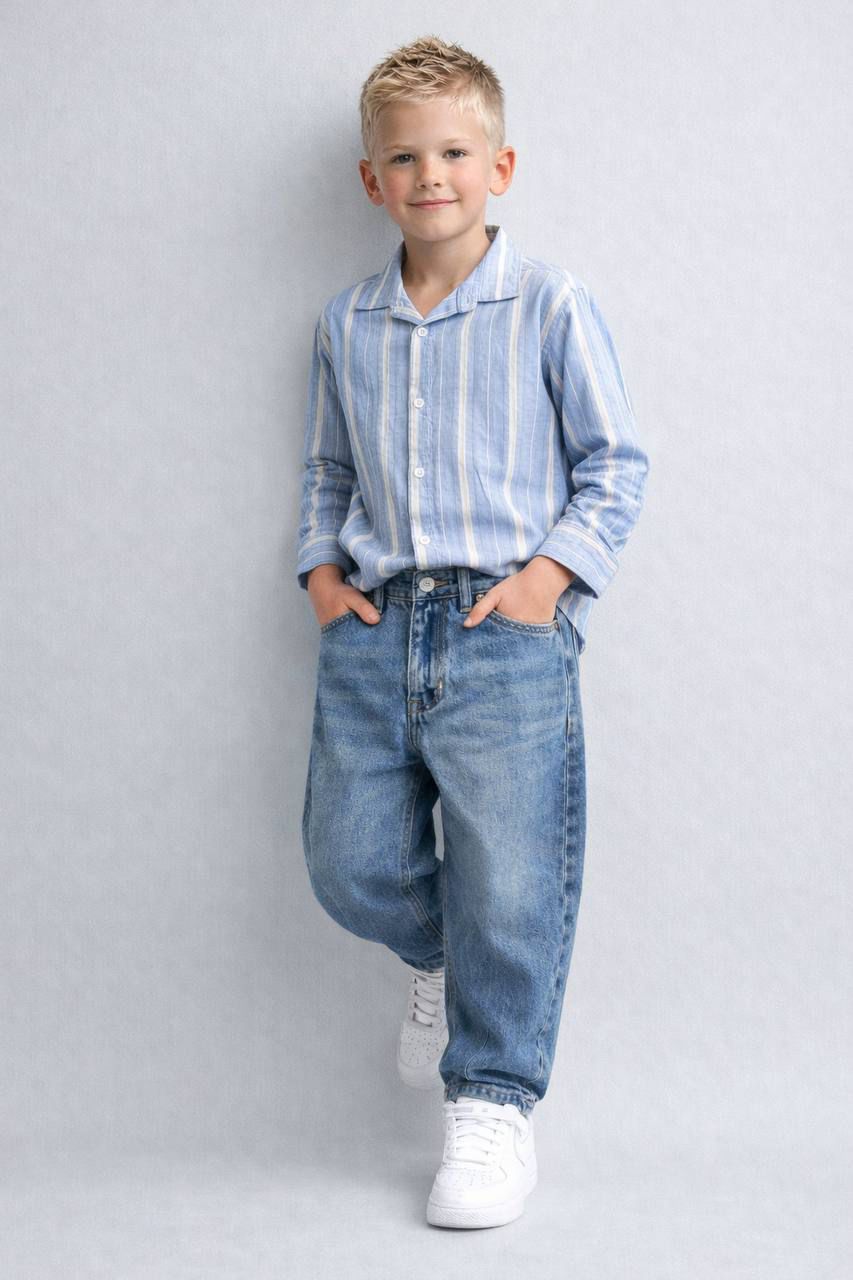 Boys Classic Blue Striped Shirt & Denim Jeans Set