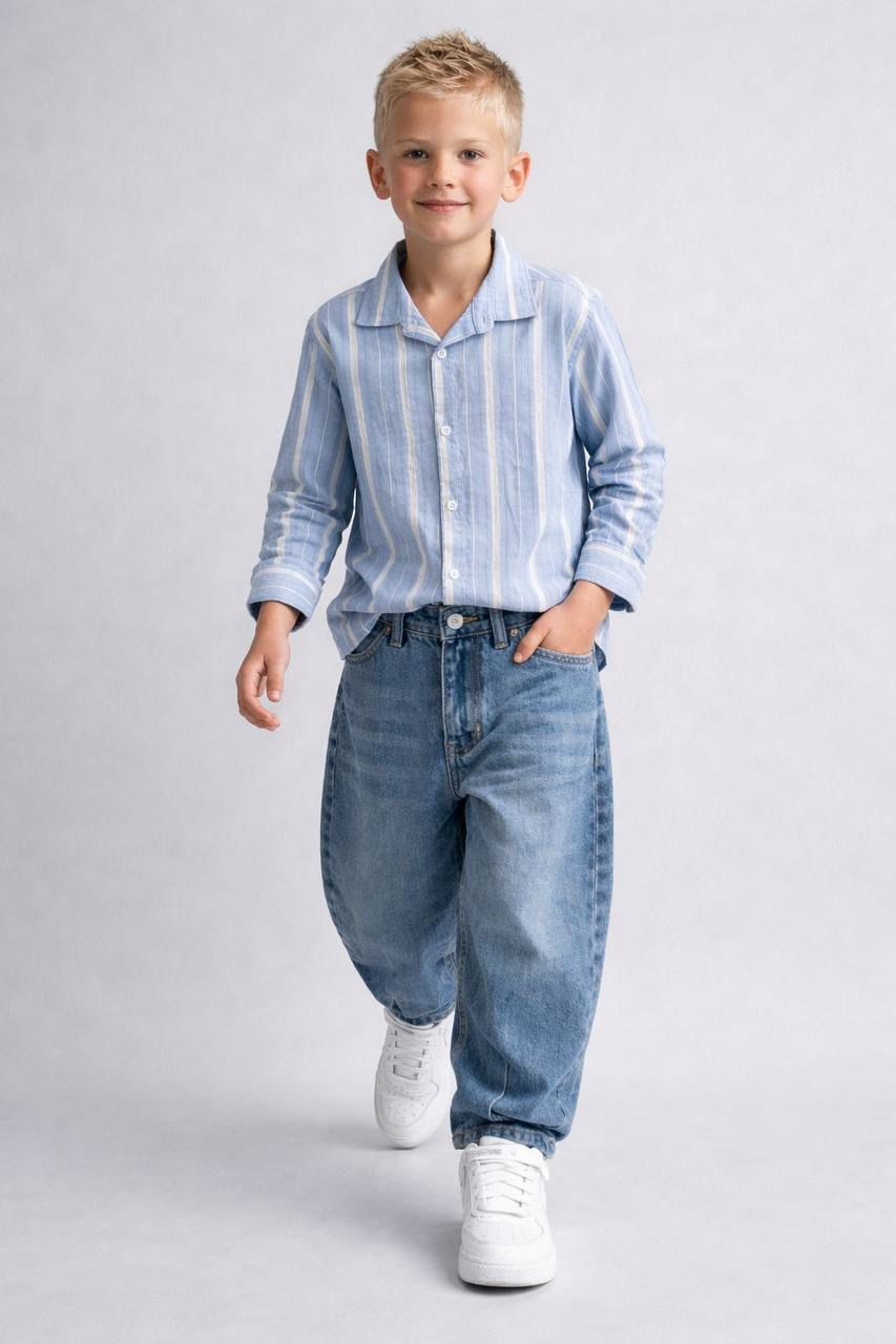 Boys Classic Blue Striped Shirt & Denim Jeans Set