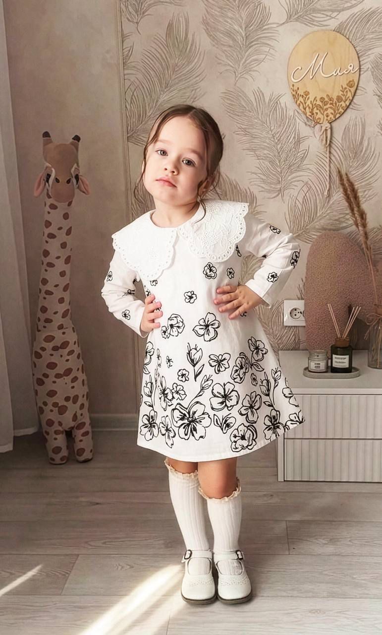 Girls Floral Print Peter Pan Collar Dress