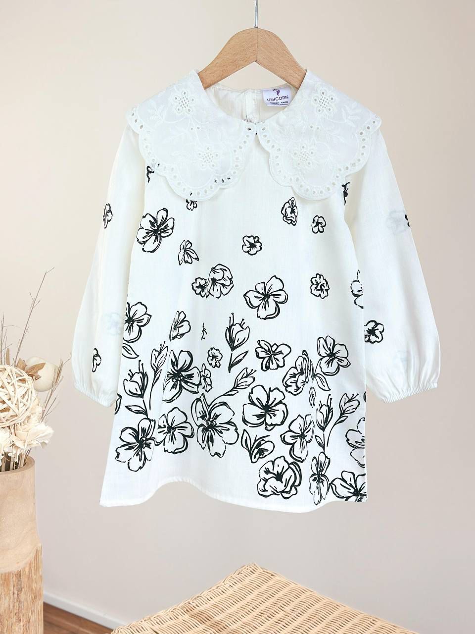 Girls Floral Print Peter Pan Collar Dress