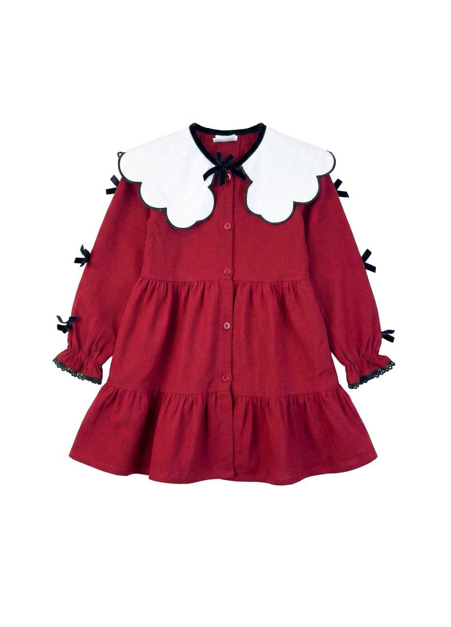Girls Elegant Peter Pan Collar Party Dress – Burgundy