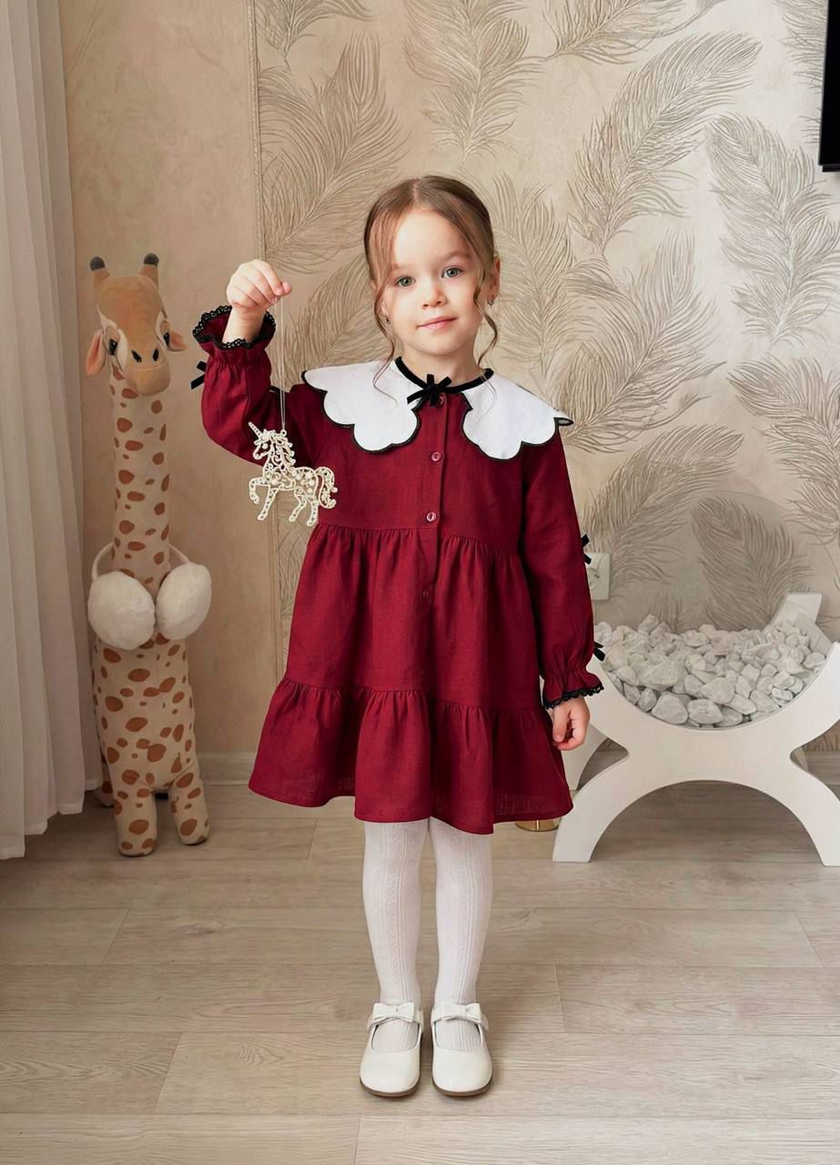 Girls Elegant Peter Pan Collar Party Dress – Burgundy