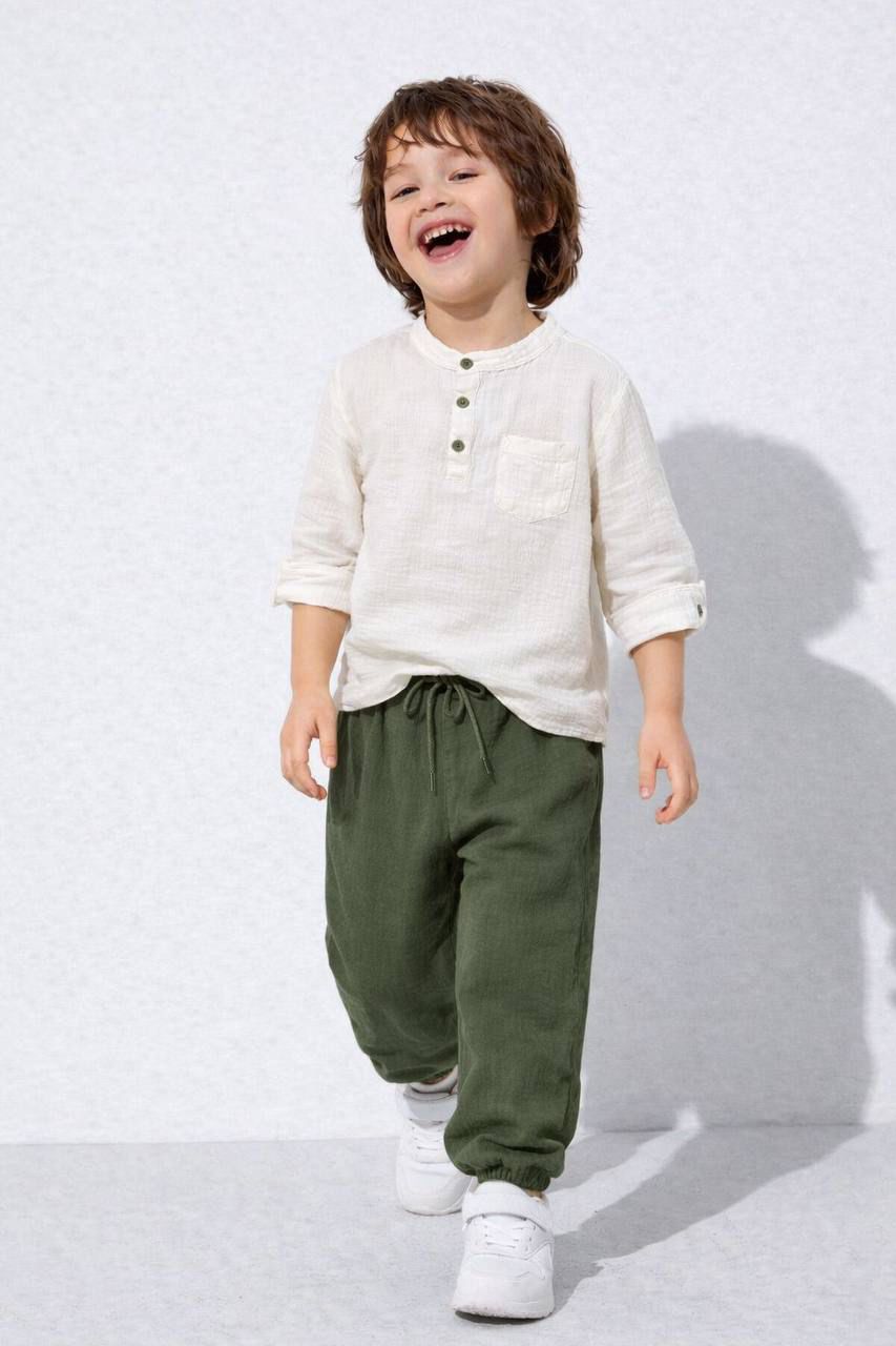 Little Explorer Beige Top With Olive Jogger Pants