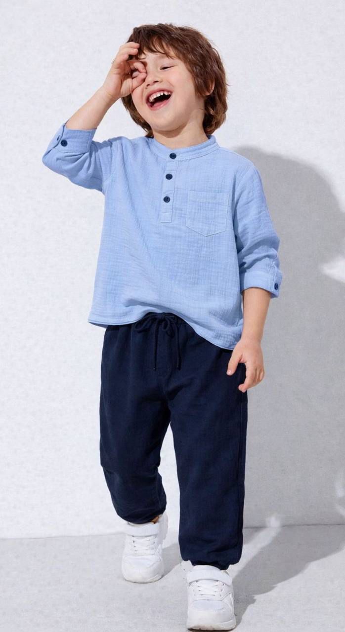 Little Breeze Sky Blue Top With Navy Jogger Pants