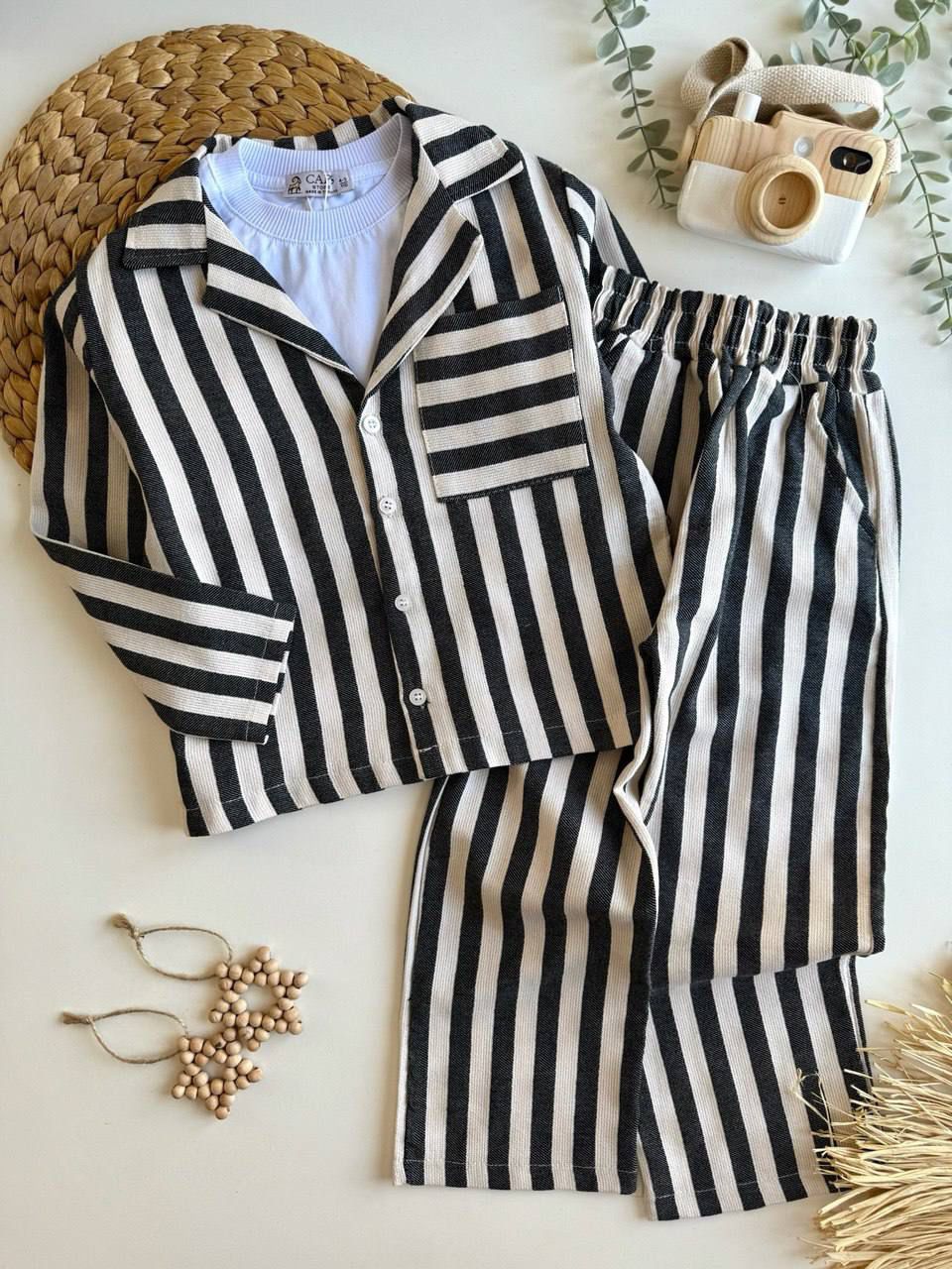 Classic Monochrome Striped Co-ord Set For Boys