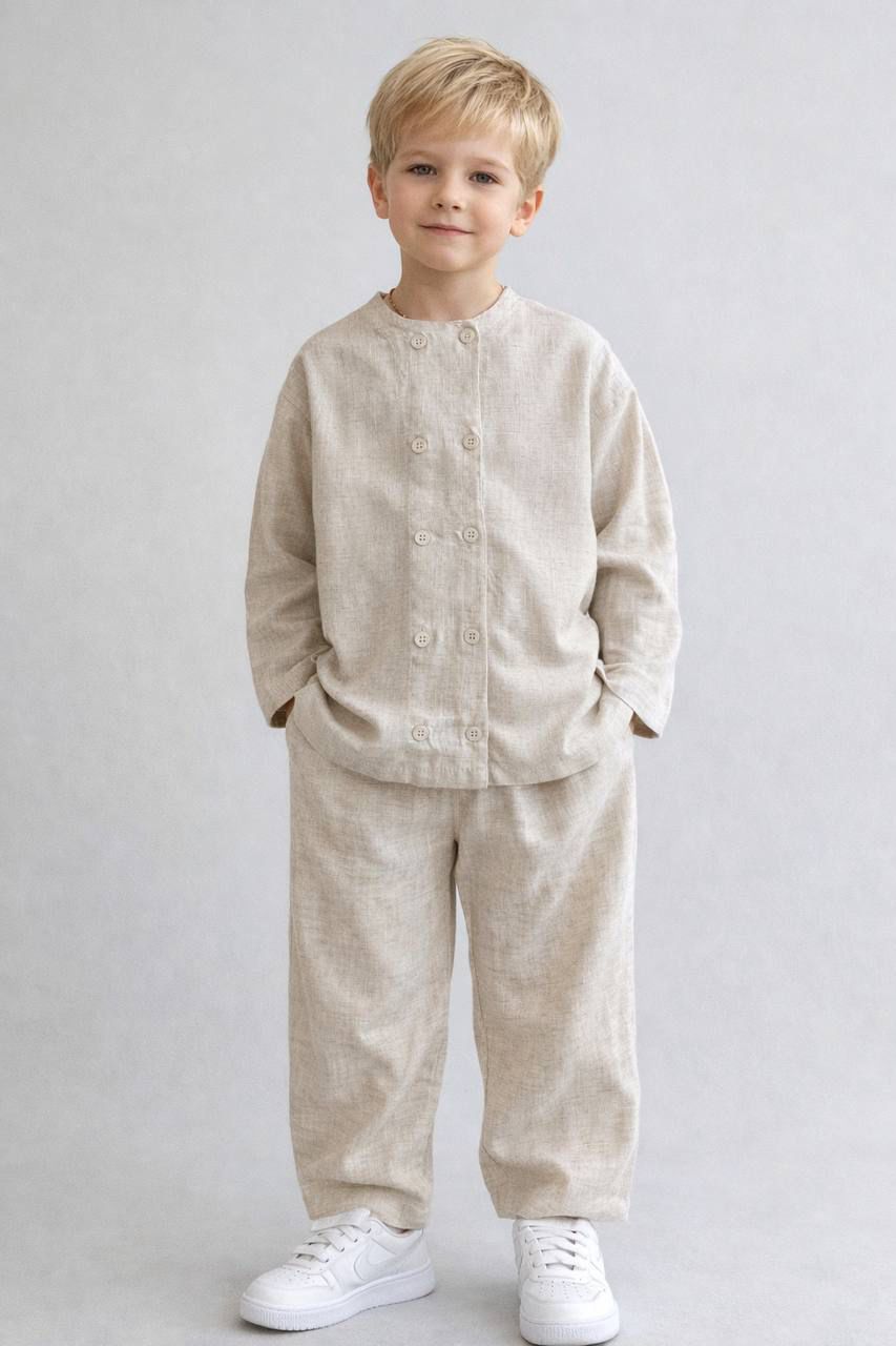 Minimalist Beige Linen Co-ord Set For Boys