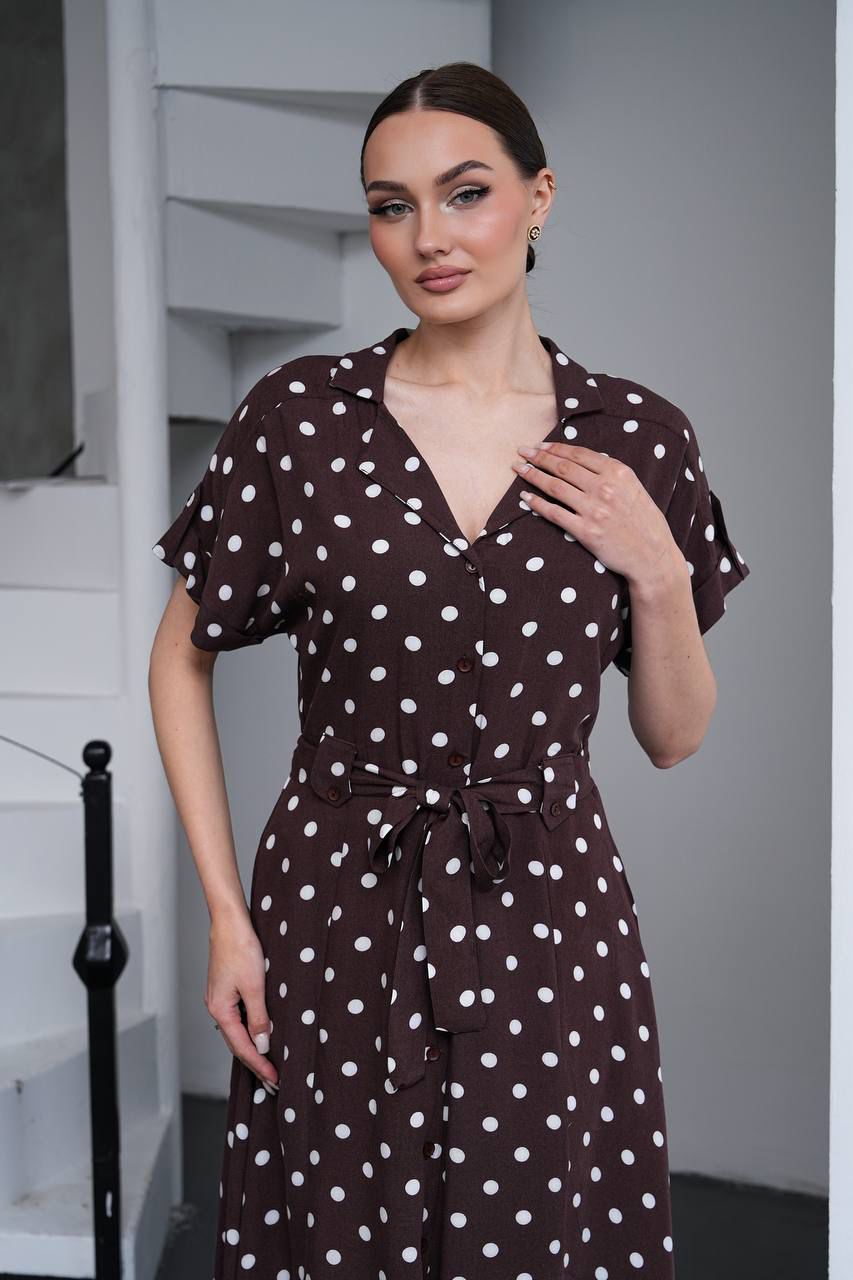 Mocha Polka Charm Midi Dress