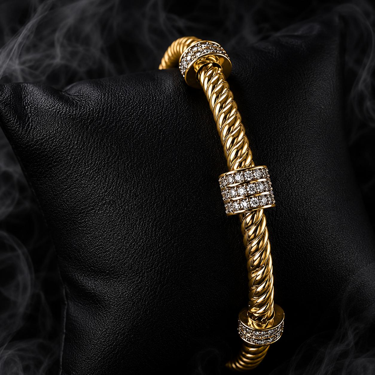 Radiant Twist Gold-plated Crystal Cuff Bangle