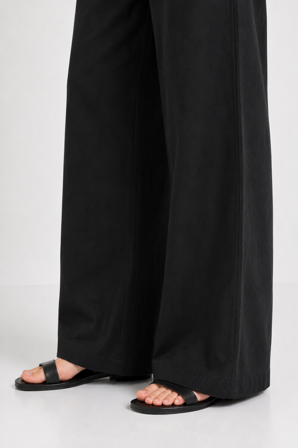 Black Cotton Linen Wide-leg Trousers