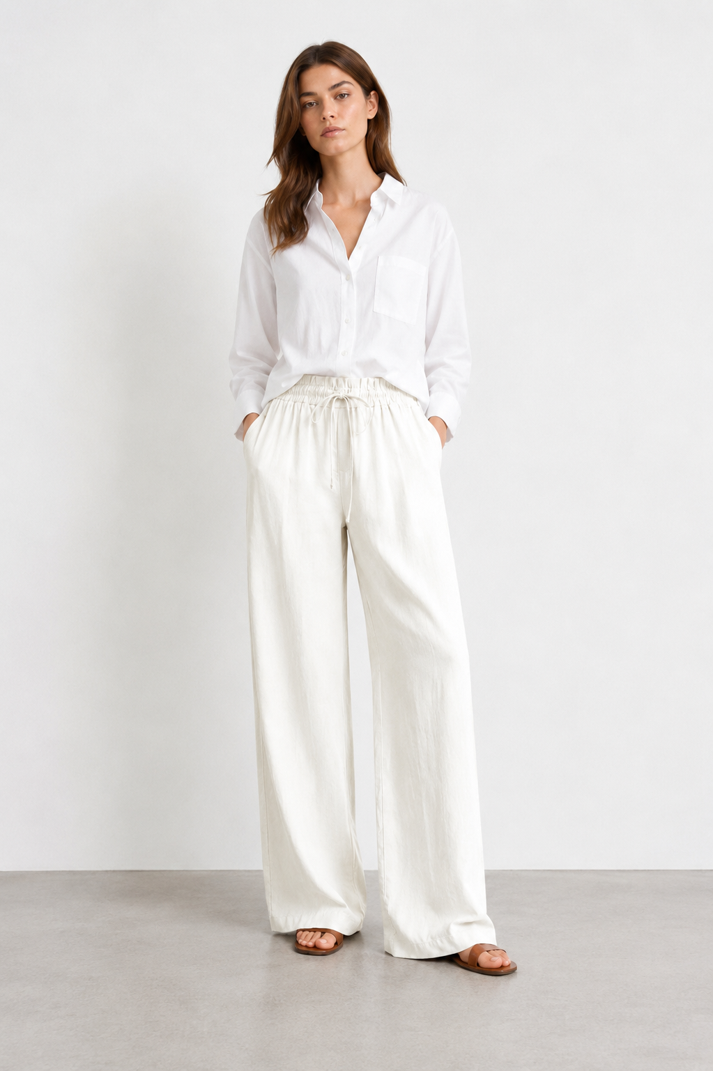 Ivory Cotton-linen Wide-leg Trouser