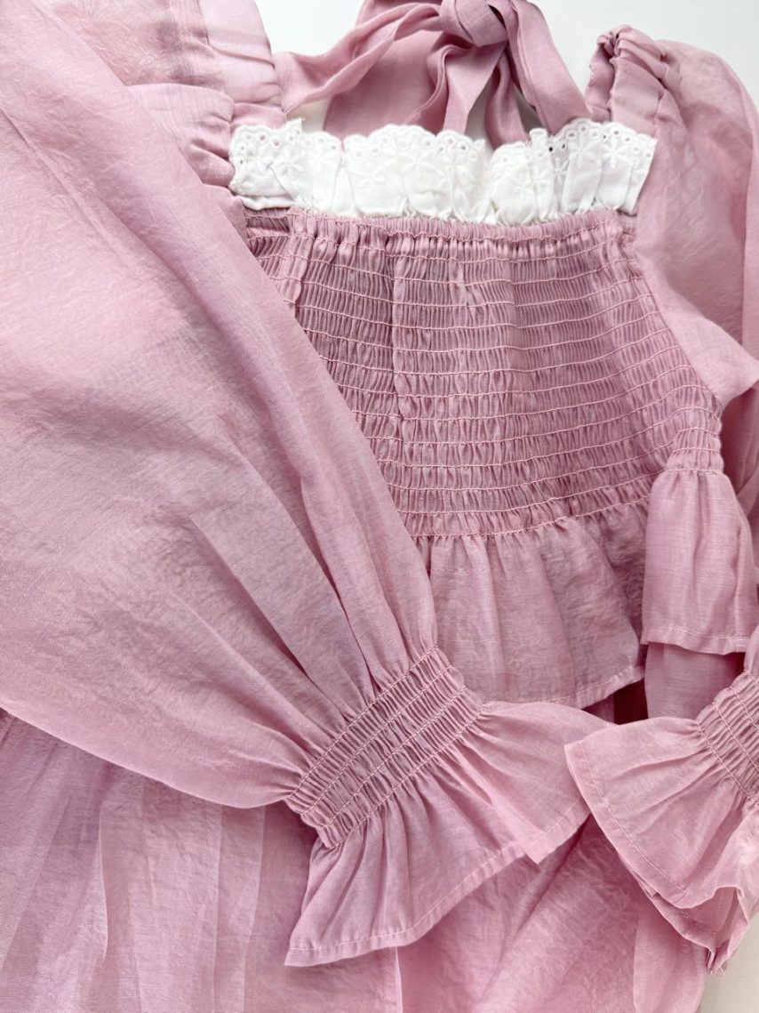  Elegant Pink Tissue Silk Smocked Top for Girls
