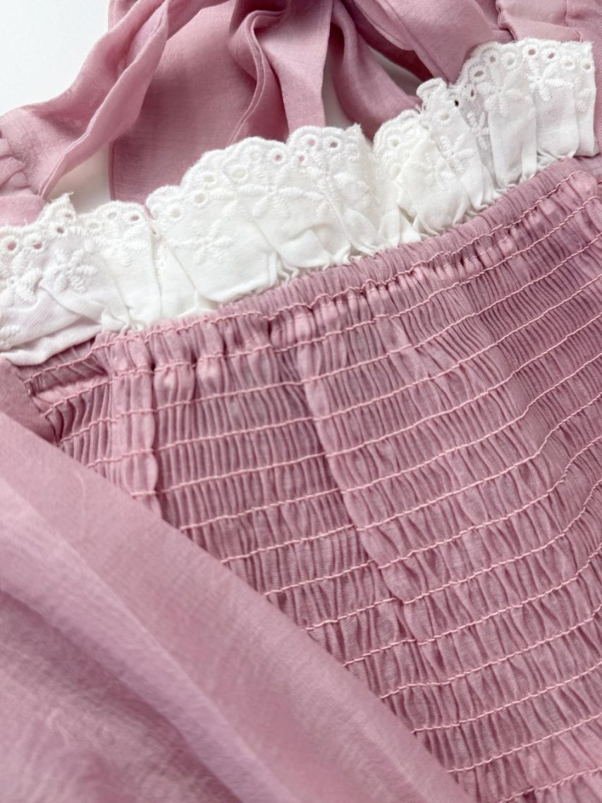  Elegant Pink Tissue Silk Smocked Top for Girls
