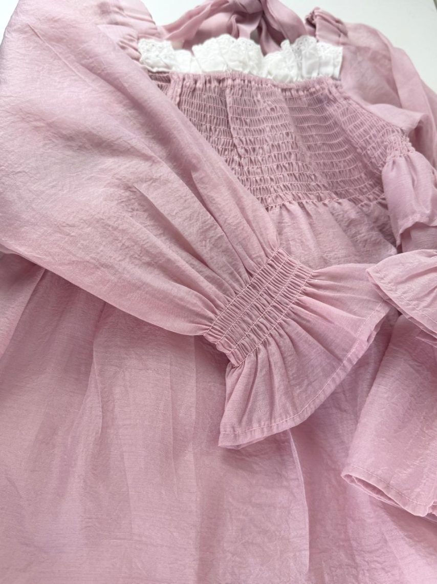  Elegant Pink Tissue Silk Smocked Top for Girls