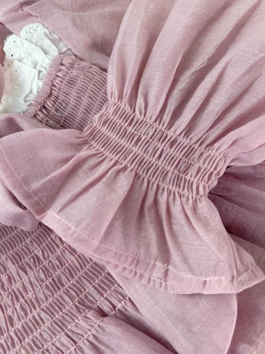  Elegant Pink Tissue Silk Smocked Top for Girls