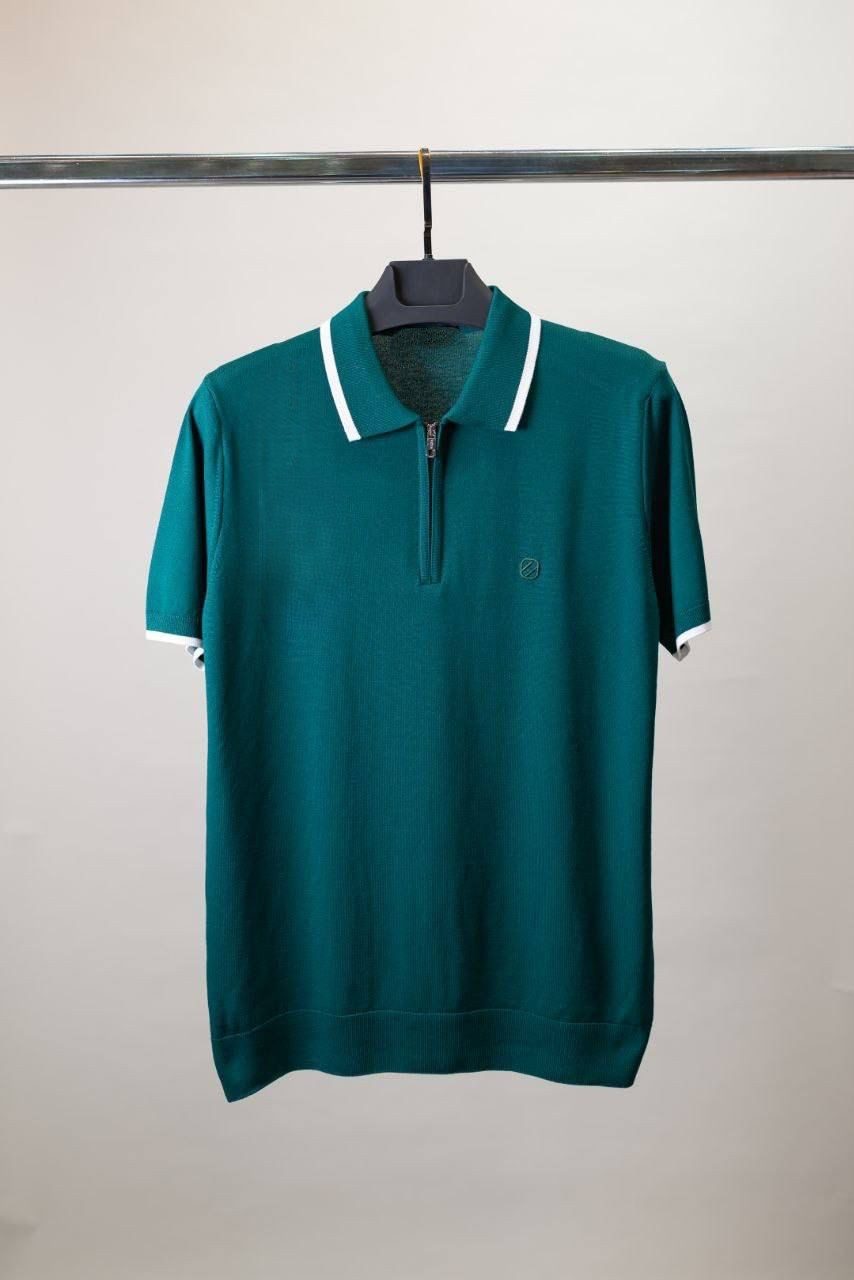 Emerald Green Zipper Polo Shirt