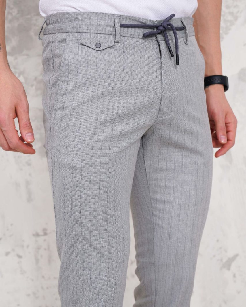 Light Grey Slim-Fit Drawstring Trouser