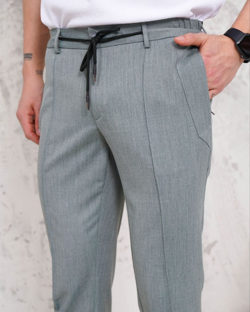 Light Grey Slim-Fit Drawstring Trouser