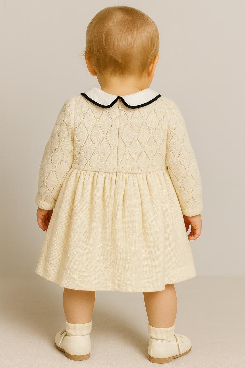 Classic Baby Girl Knitted Frock with Contrast Trim