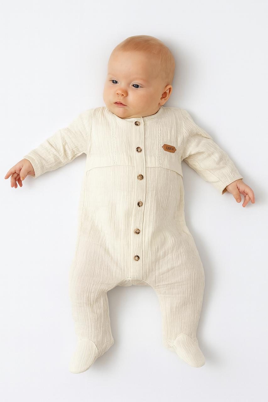 Cozy Baby Muslin Button-Up Romper with Footies