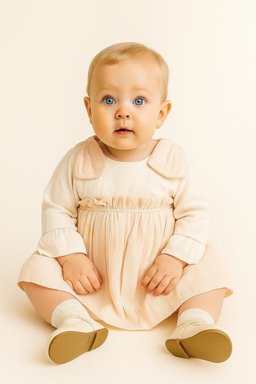 Baby Girl Pastel Peach Pleated Frock with Peter Pan Collar