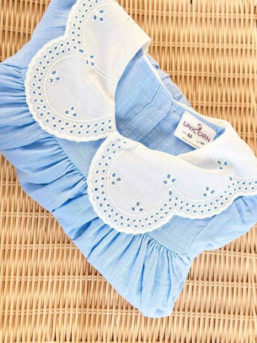 Sky Blue Lace Collar Girls Dress