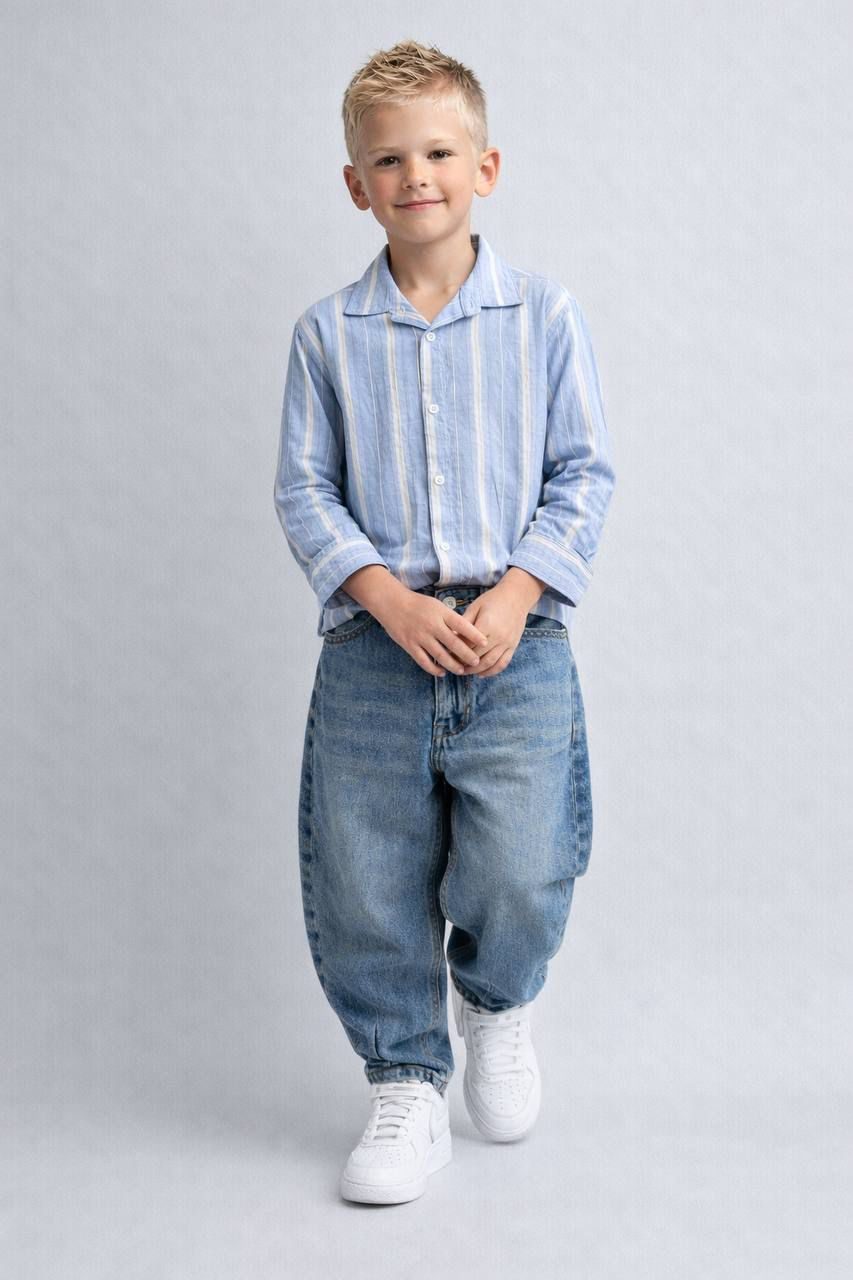 Boys Classic Blue Striped Shirt & Denim Jeans Set
