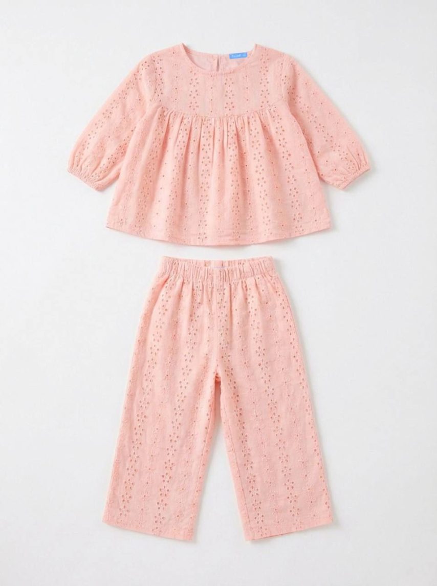 Peach Blossom Eyelet 2-Piece Girls Set