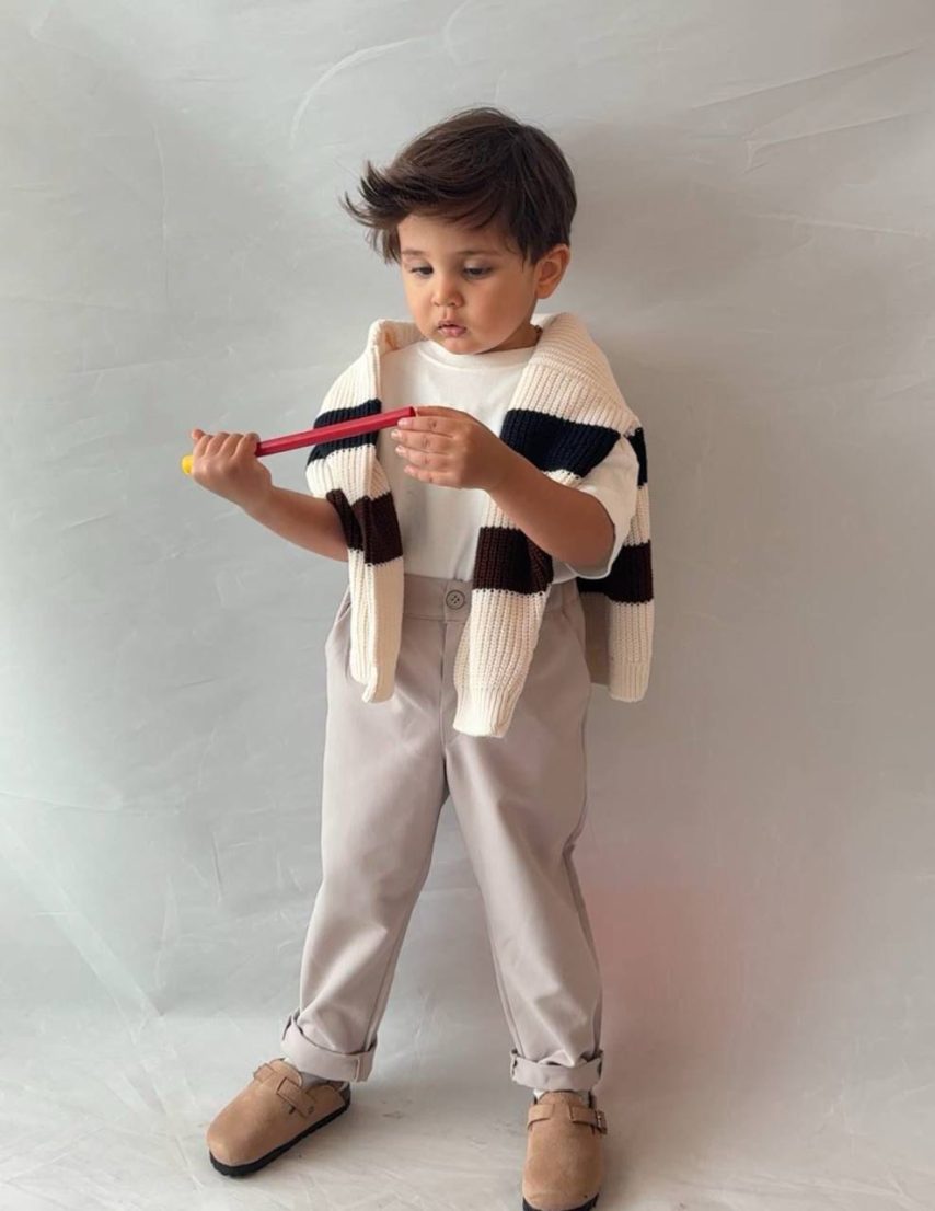 Boys Striped Knit Sweater with Casual Pants Outfit Set