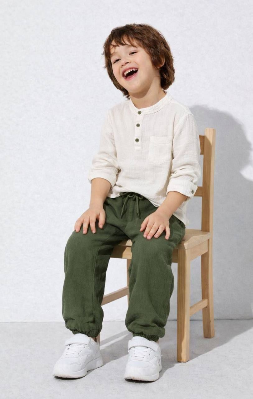 Little Explorer Beige Top with Olive Jogger Pants