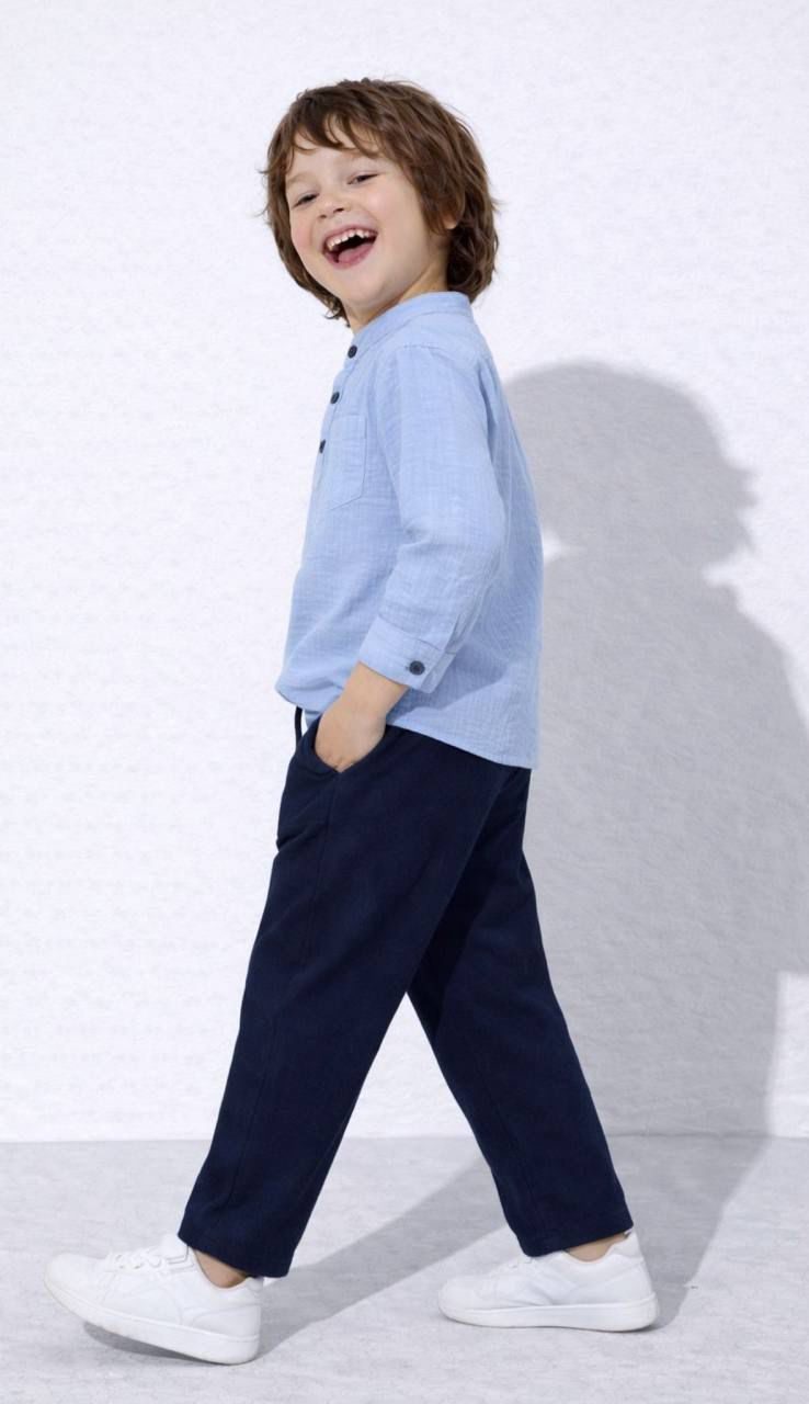 Little Breeze Sky Blue Top with Navy Jogger Pants