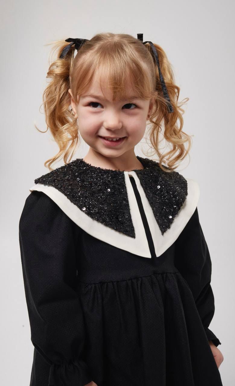 Girls' Black Sequin Collar Party Frock