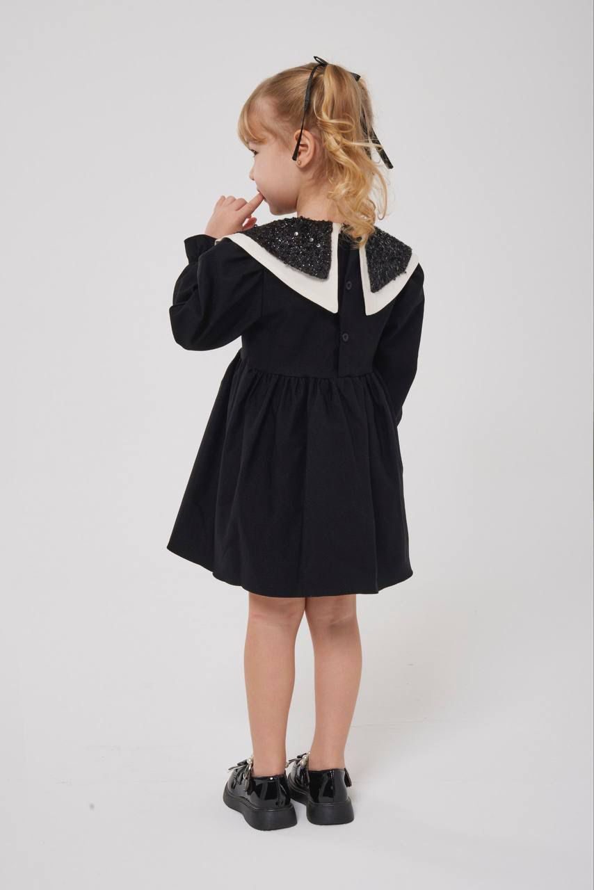 Girls' Black Sequin Collar Party Frock