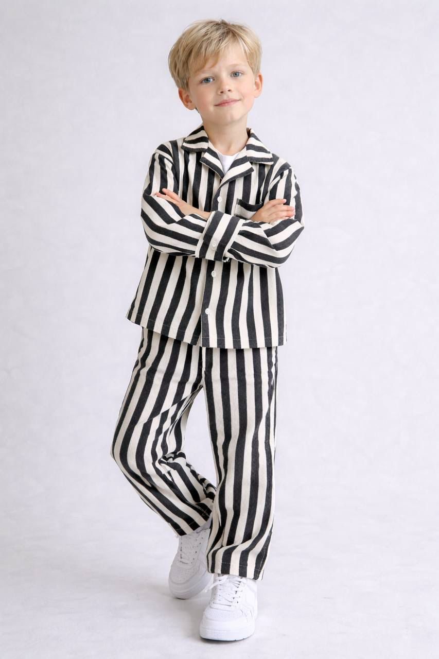 Classic Monochrome Striped Co-Ord Set for Boys