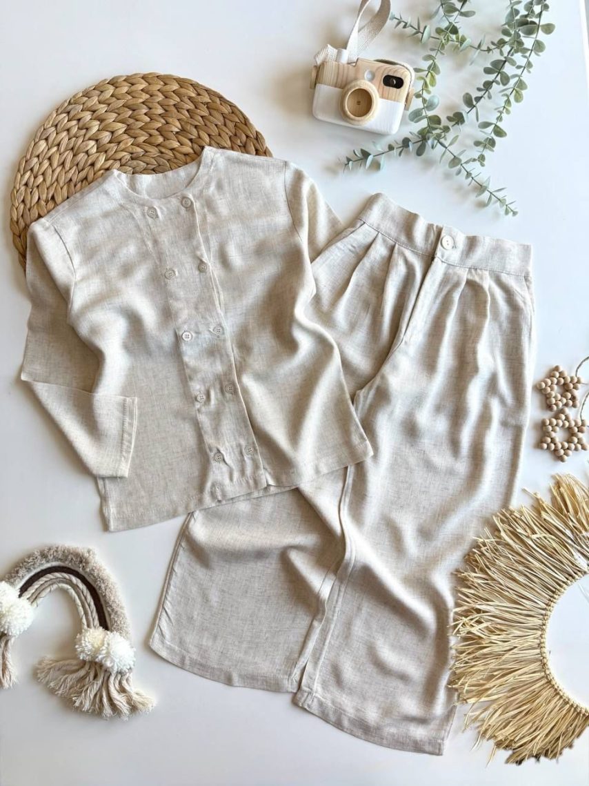 Minimalist Beige Linen Co-Ord Set for Boys