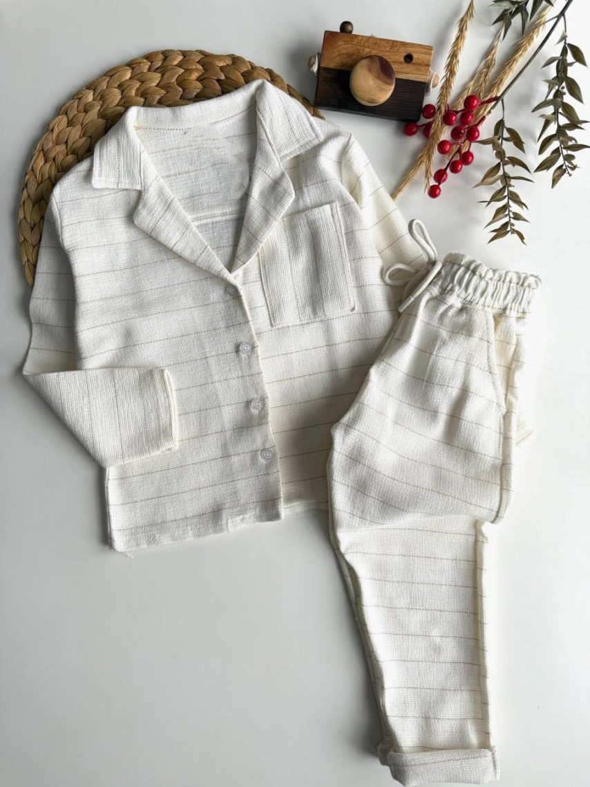 Soft Cream Textured Lounge Co-Ord Set for Boys