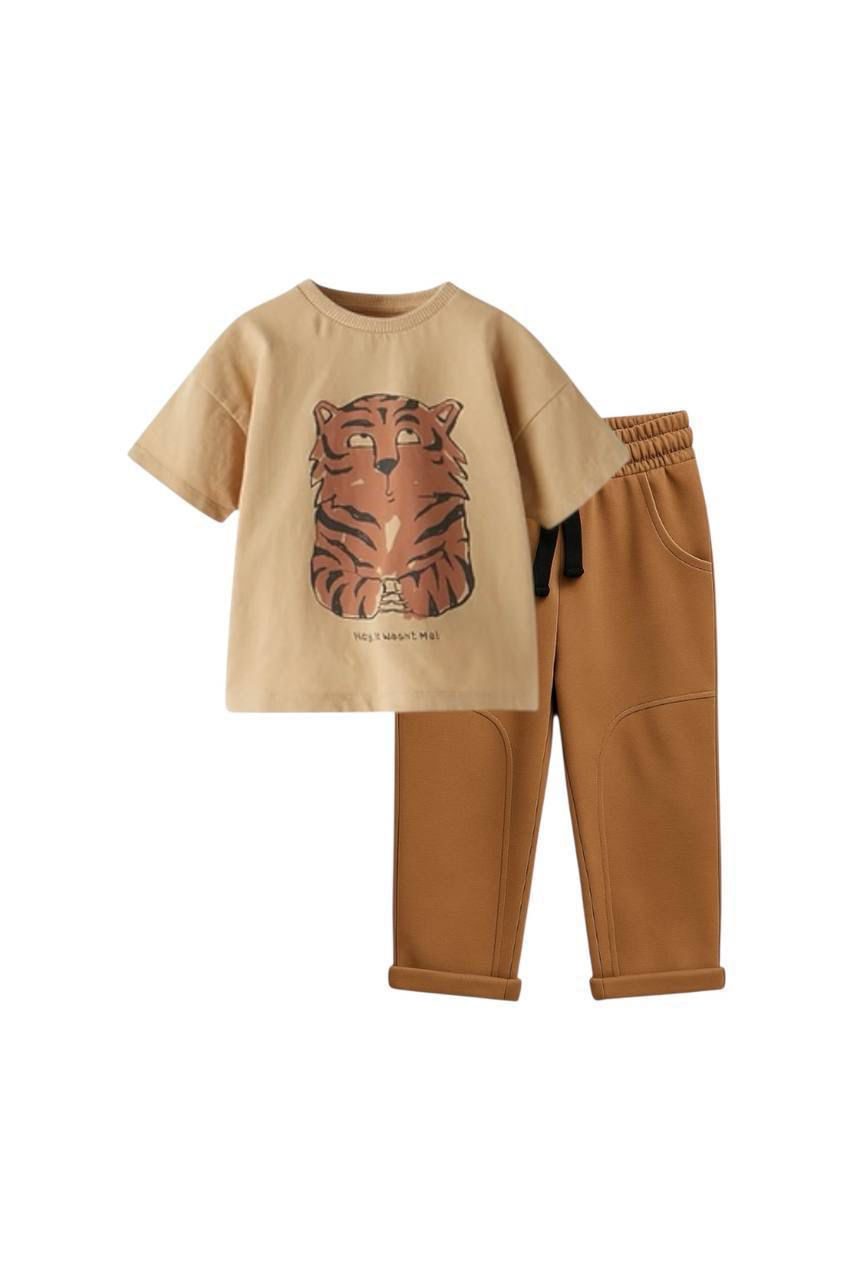 Tiger Print T-Shirt & Relaxed Fit Pants Set