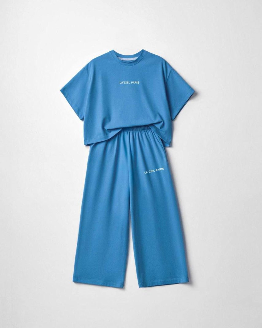 Girls Sky Blue Relaxed T-Shirt & Wide-Leg Pants 2-Piece Co-Ord Set