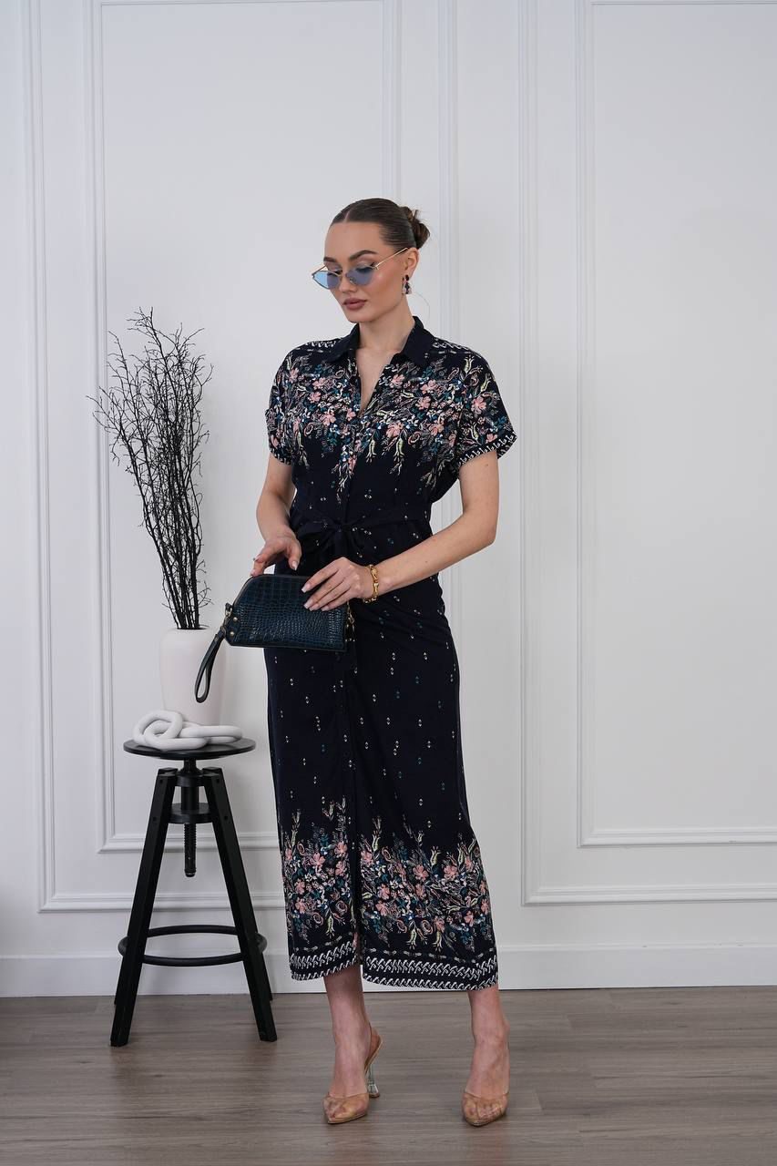 Black Floral Charm Midi Dress