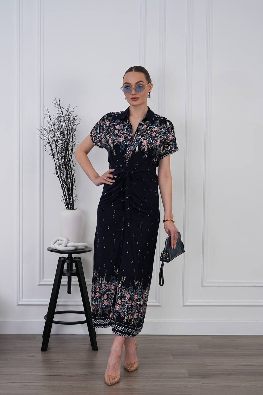 Black Floral Charm Midi Dress