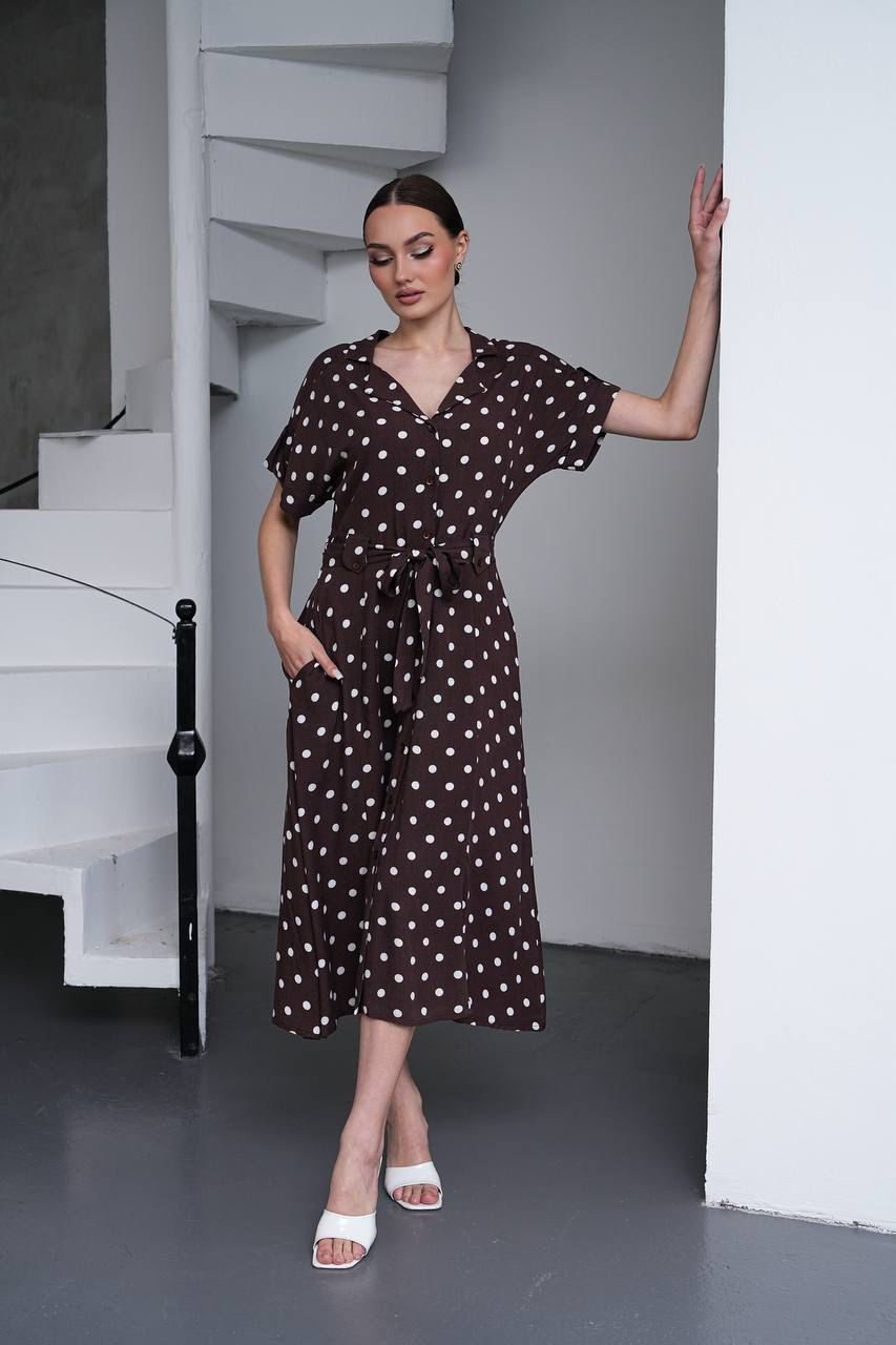 Mocha Polka Charm Midi Dress