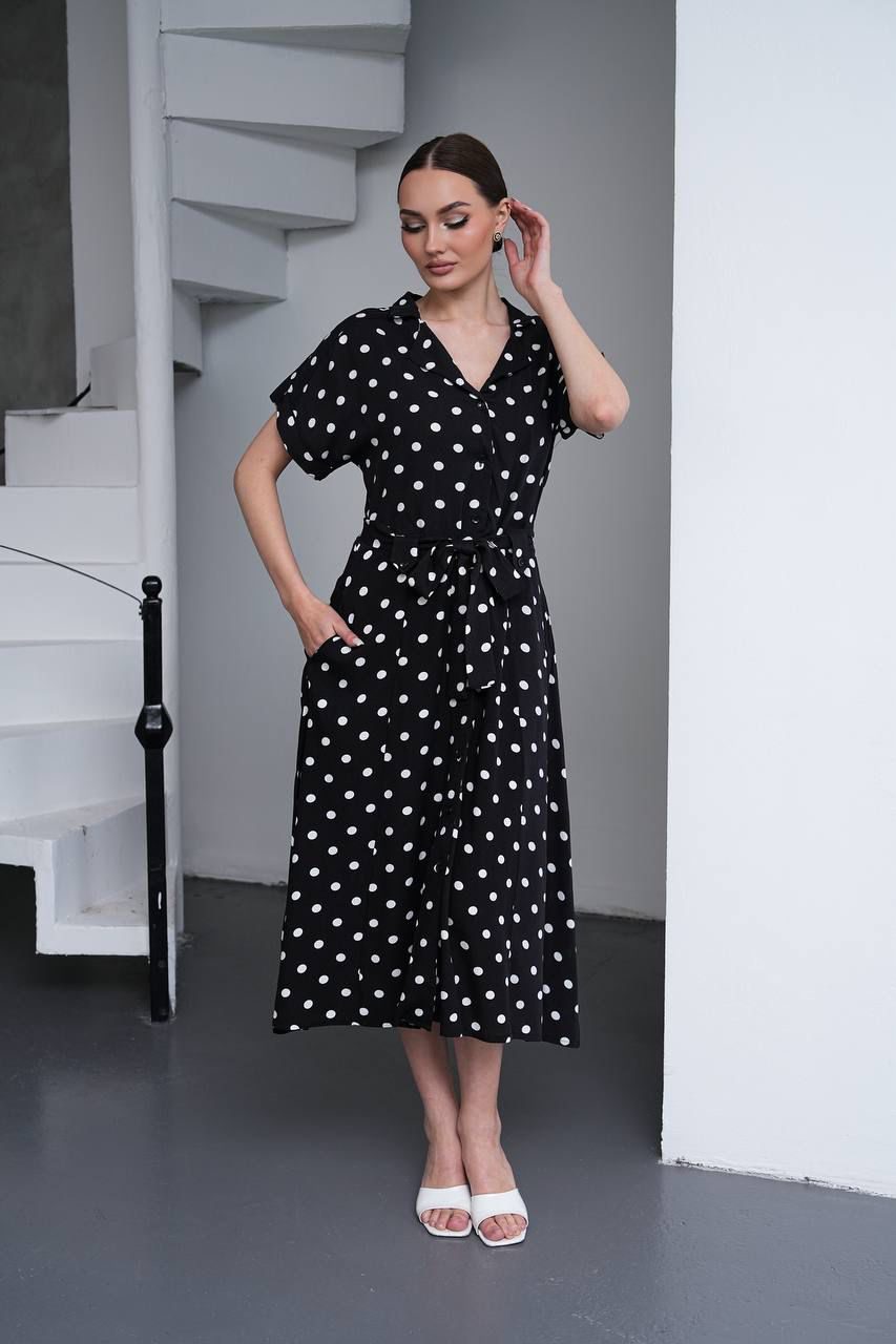 Mocha Polka Charm Midi Dress
