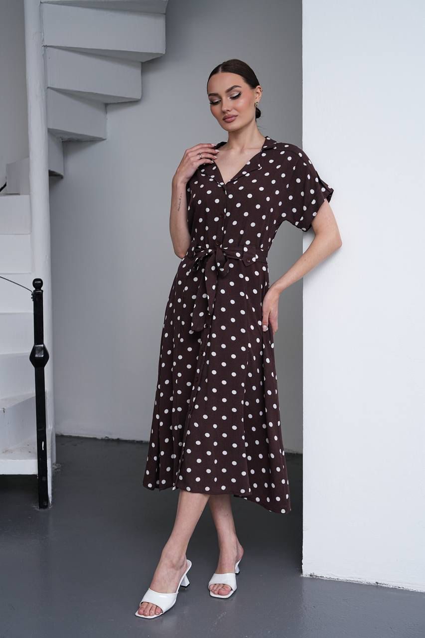 Mocha Polka Charm Midi Dress