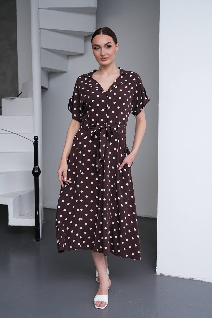 Mocha Polka Charm Midi Dress