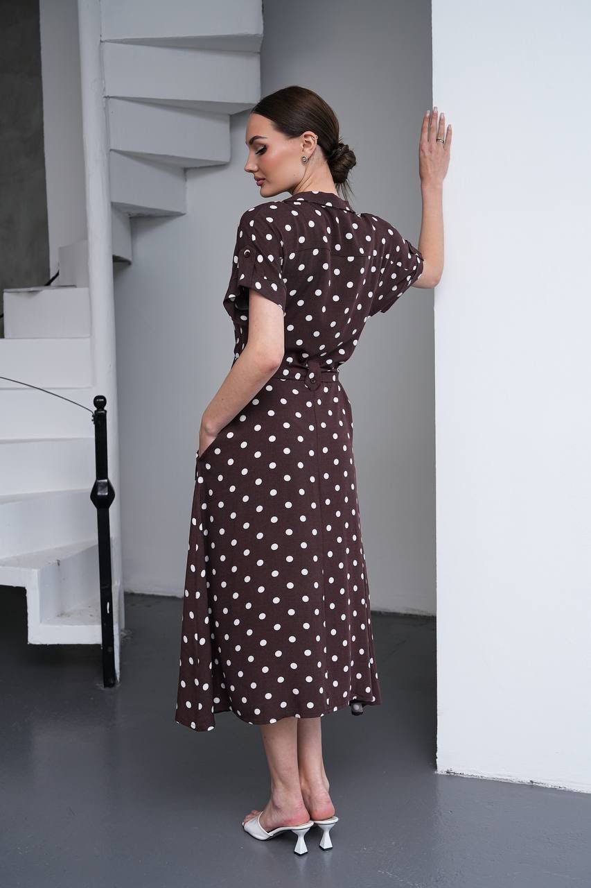 Mocha Polka Charm Midi Dress