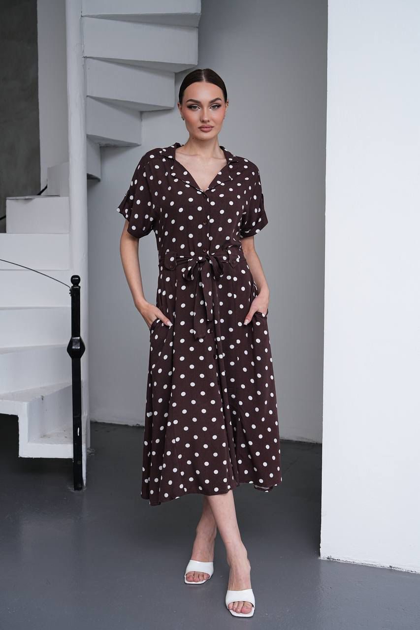 Mocha Polka Charm Midi Dress
